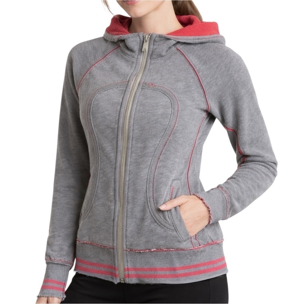 Lululemon Scuba Hoodie Size 4 Grey Pink Factory Distressed